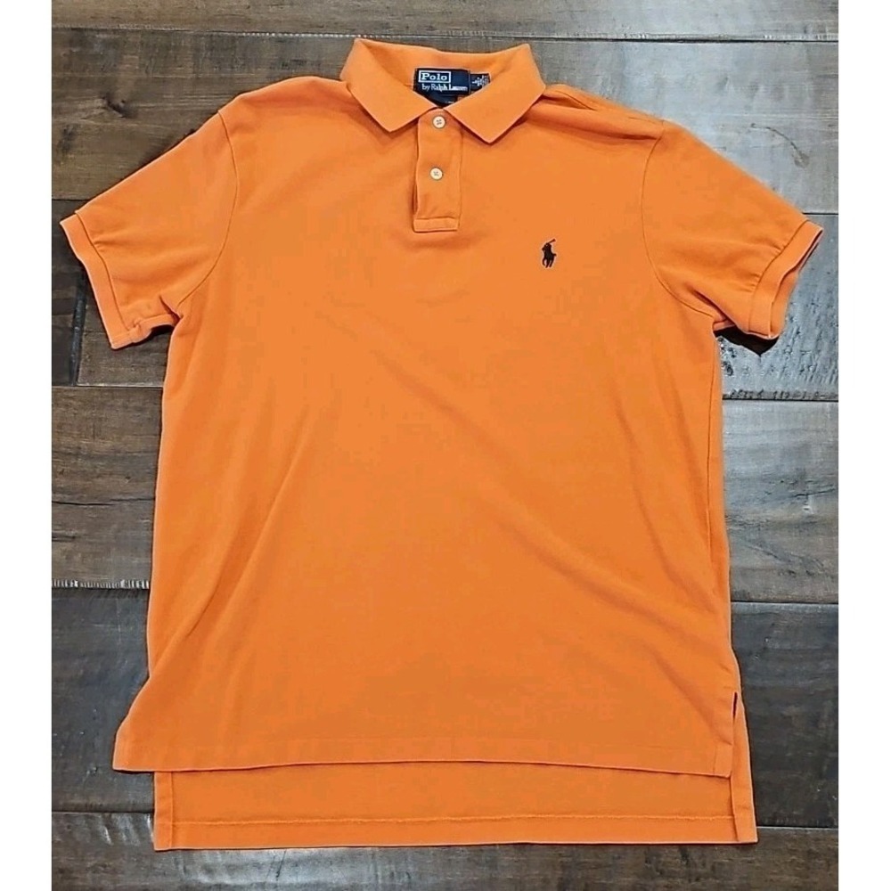 Polo Ralph Lauren Mens Custom Fit Polo Shirt Olive ORANGE Black Pony Size L - Picture 2 of 12